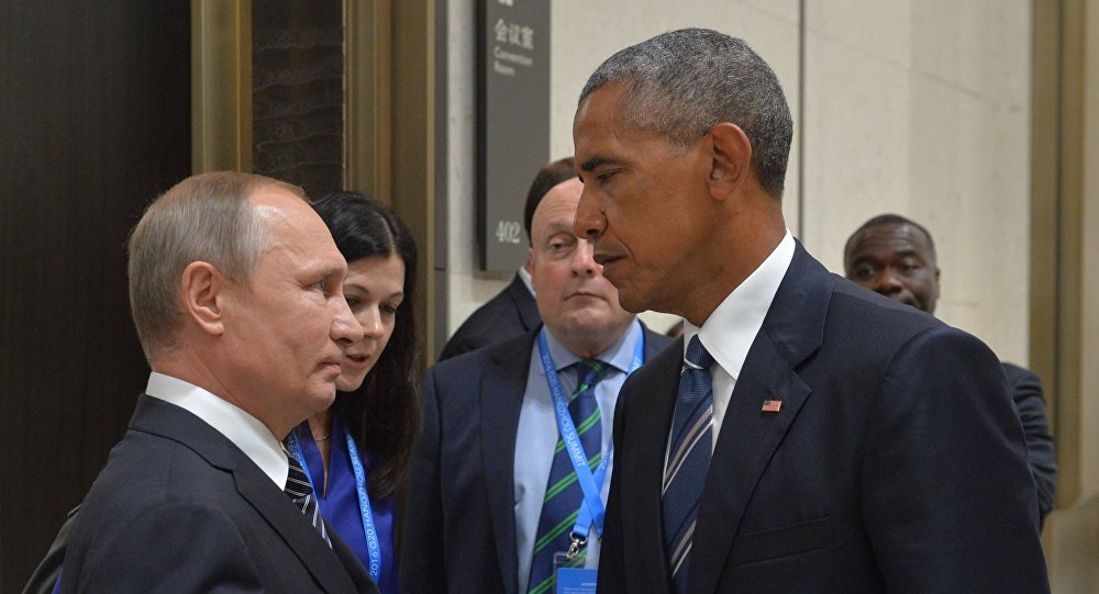 Russian President Vladimir Putin, left, and US President Barack Obama during a meeting in Hangzhou.