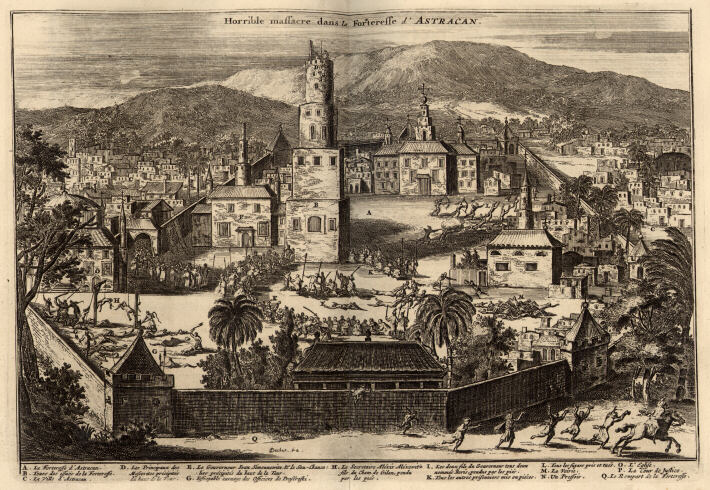 Astrakhan of XVII c. Engraving from book published in Amsterdam, 1681