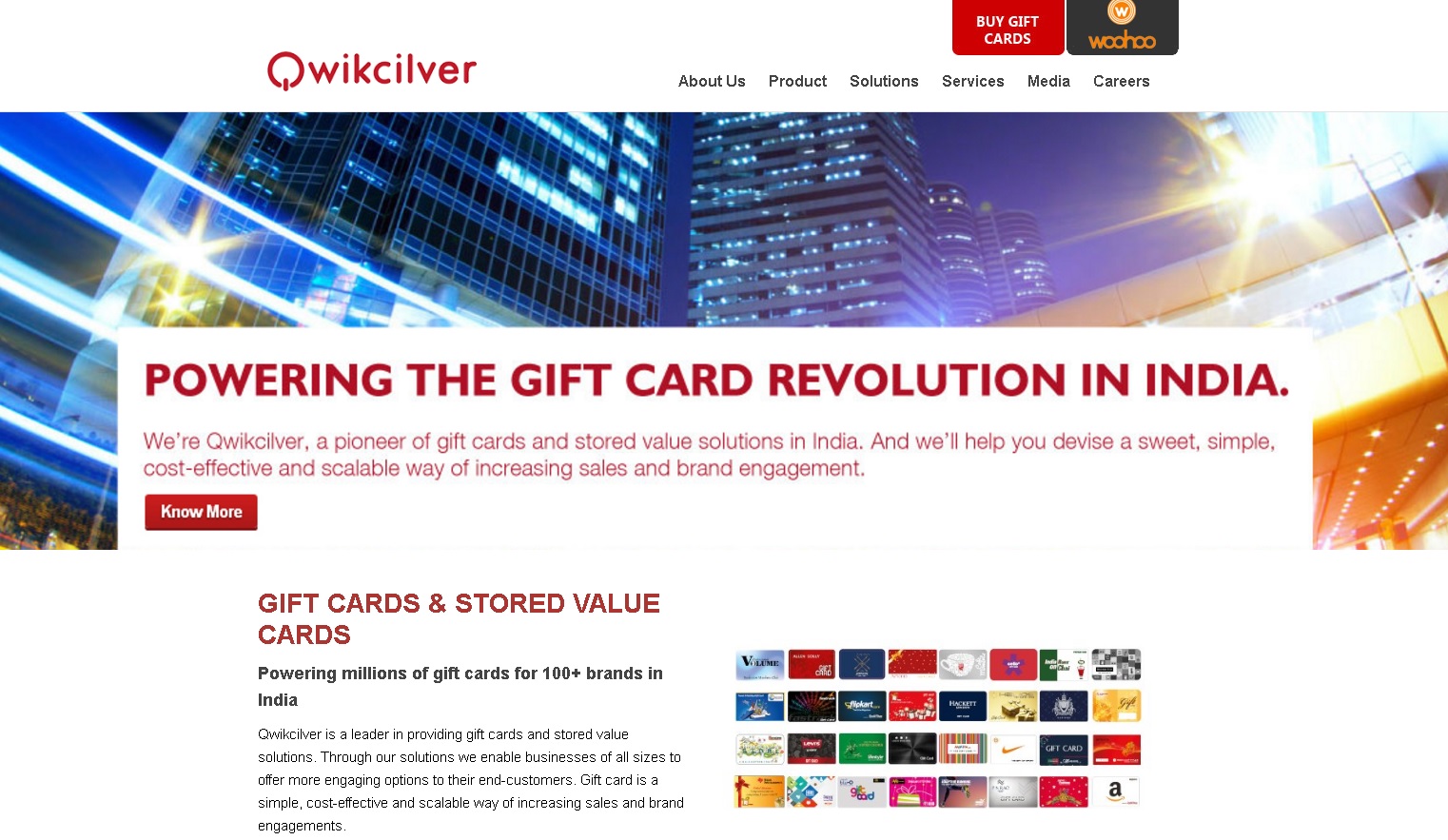 Main page of the Qwikcilver website qwikcilver.com