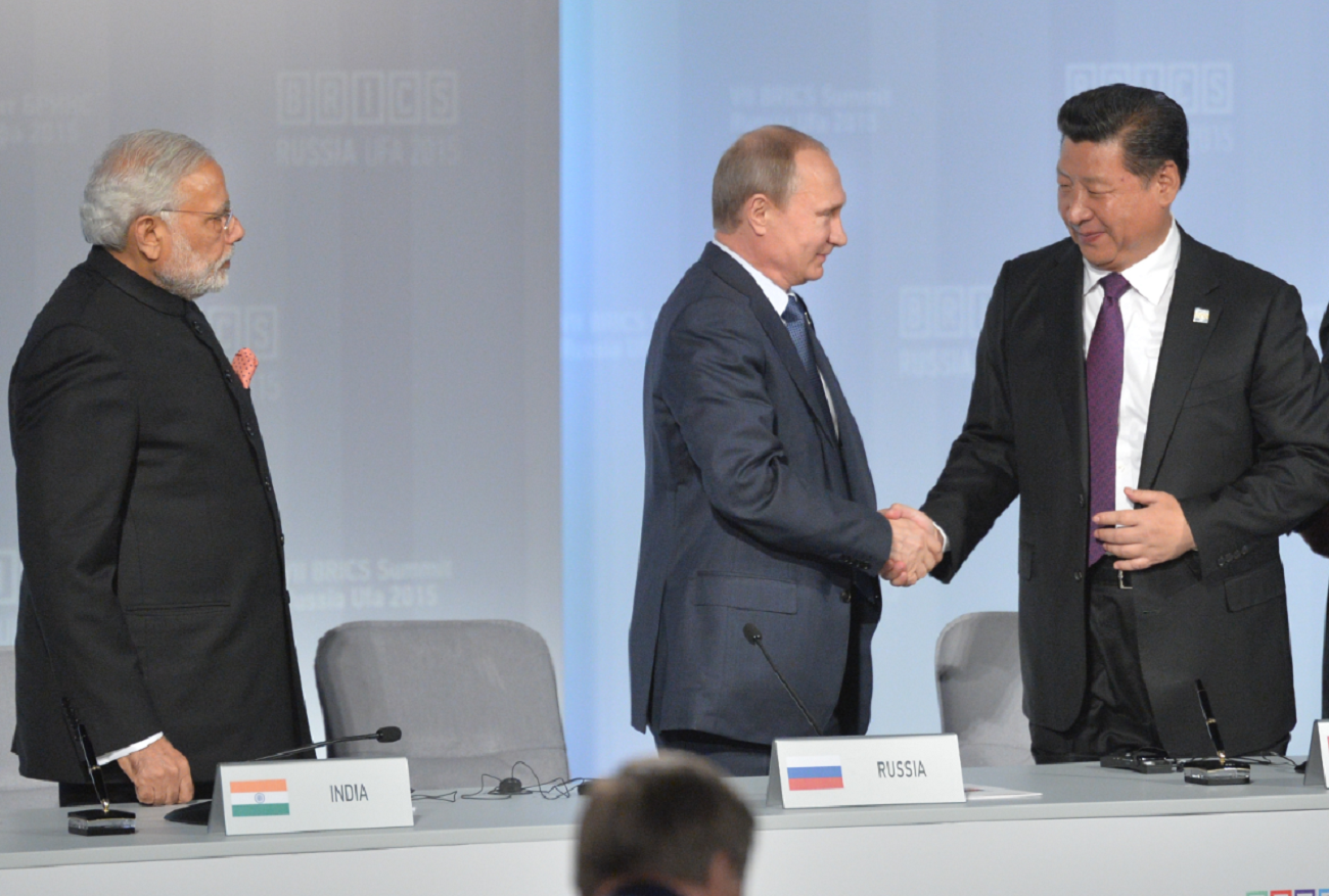 Narendra Modi, Vladimir Putin and Xi Jinping during the 2015 BRICS summit in Ufa. Source: Alexei Druzhinin/RIA Novosti