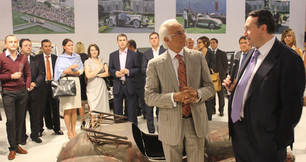 Ospiti italiani e russi al Forum “Investire nella nuova Russia” organizzato alla Borsa di Milano. A destra, in primo piano, Vincenzo Trani, presidente del cda General Invest, con l'architetto Corrado Lopresto (Foto: Evgeny Utkin)