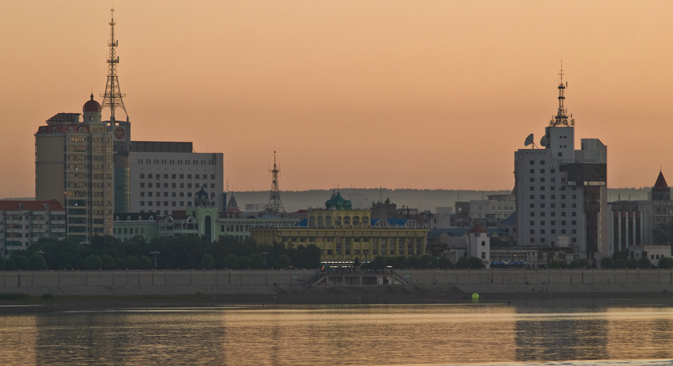 The Amur River between Russian Blagoveshchensk and Chinese Heihe cities.