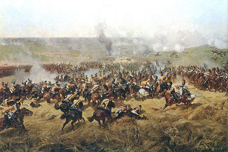 Un dettaglio della Battaglia di Borodino, quadro di Franz Roubaud. Questa battaglia venne minuziosamente descritta da Lev Tolstoj in “Guerra e Pace” (Fonte libera)