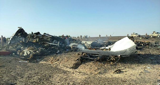 Épave de l'avion A-321 qui s'est écrasé samedi en Egypte.
