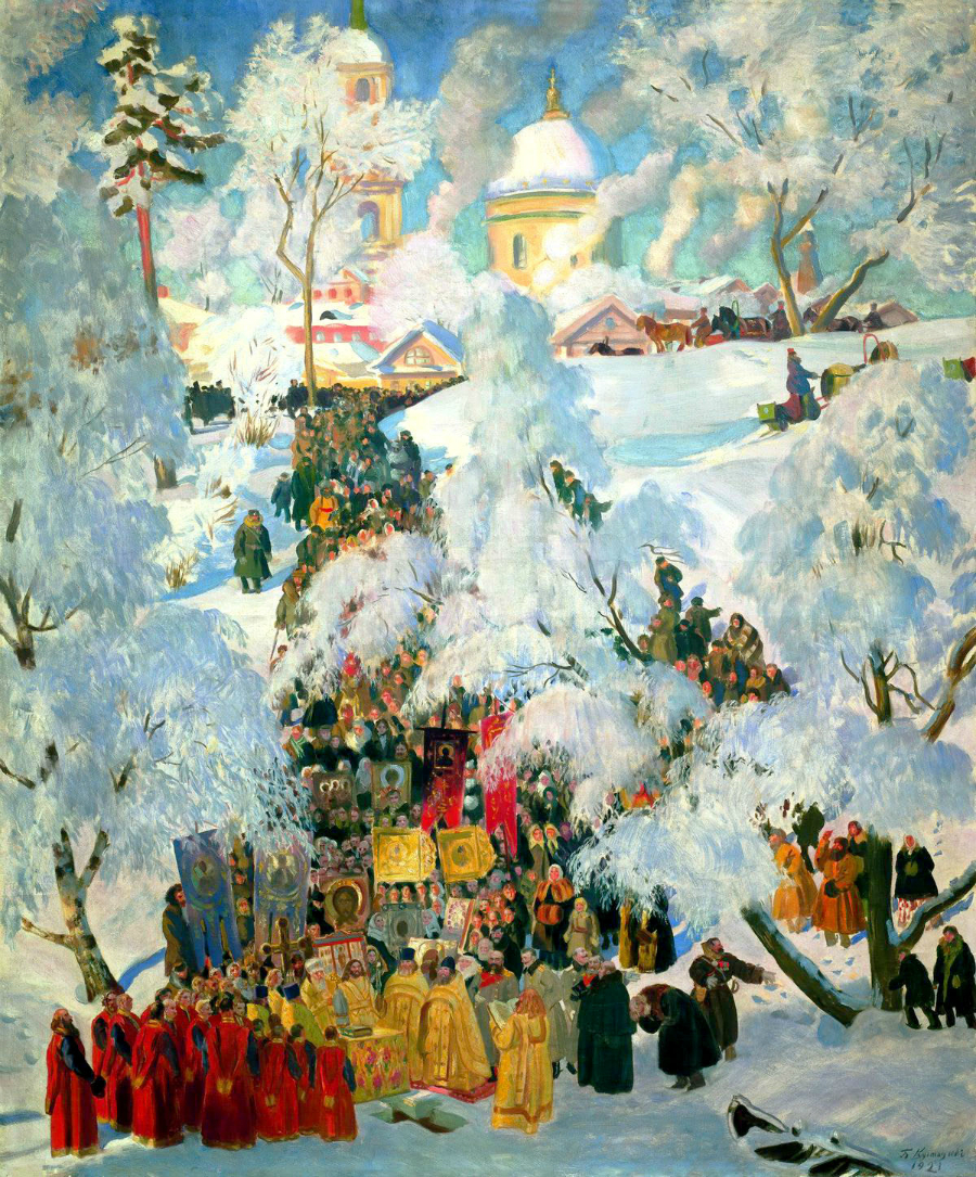 Boris Kustodiev, “Inverno. La consacrazione dell’acqua durante l’Epifania”, (1921)
