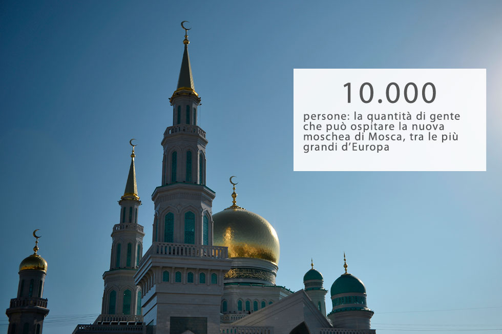La quantità di gente che la nuova moschea della capitale russa è in grado di ospitare è pari a 10.000 persone. La nuova moschea ha aperto le porte ai fedeli il 23 settembre 2015 e, così come fa notare Interfax, è una delle più grandi d’Europa.Il record lo detiene comunque la Grande Moschea di Makhachkala, in Daghestan, che può accogliere fino a 17.000 fedeli. La più grande del mondo si trova invece nella città de La Mecca, in Arabia Saudita, che può ospitare fino a quattro milioni di persone, ed è 400 volte più grande rispetto alla moschea di Mosca.