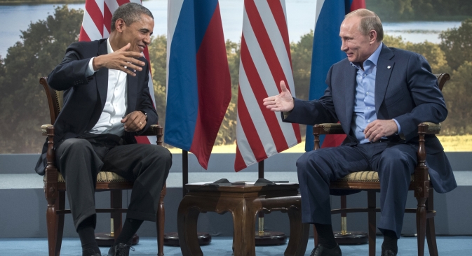 북아일랜드 G8 정상회의에서 환담 중인 푸틴 러시아 대통령(오른쪽)과 오바마 미국 대통령. (사진제공=세르게이 구네예프/리아노보스티)