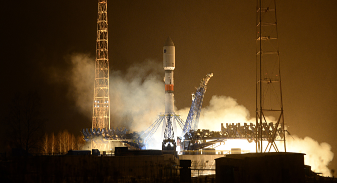 지난 1일 러시아 플레세츠크 우주기지에서 로켓 발사체 ‘소유즈-2.1b’호가 발사돼 ‘글로나스-K1(Глонасс-К1)’ 12호 위성을 궤도에 올리는 데 성공했다. (사진제공=미하일 보스크레센스키/리아 노보스티)