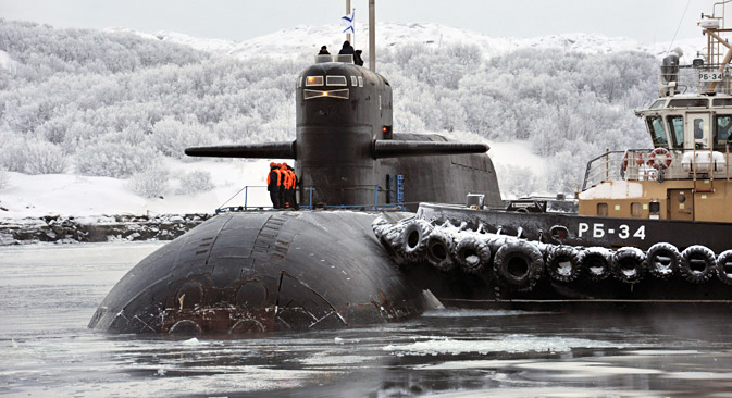무르만스크주 가지예보에 있는 북해함대 잠수함 수비대. 잠수함 K-51 ‘베르호투리예’는 프로젝트 667BDRM ‘델핀’급전략미사일순양잠수함이다. (사진제공=PhotoXPress)