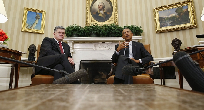 Председници Украјине и САД, Петар Порошенко и Барак Обама, разматрали су могућност и формат минских преговора током свог септембарског сусрета у Вашингтону. Извор: Reuters.