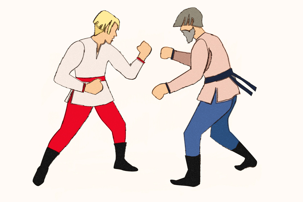 Hand-to-hand, or “one-on-one” fights were similar to modern-day boxing matches. Combatants had to remain on their feet at all times, and fighting on the ground was forbidden. Source: Alena Repkina