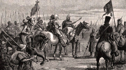 Князь Михаил Скопин-Шуйский встречает шведского воеводу Делагарди близ Новгорода (1609 г.)