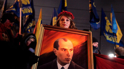 Шествие в Киеве с портретом Степана Бандеры