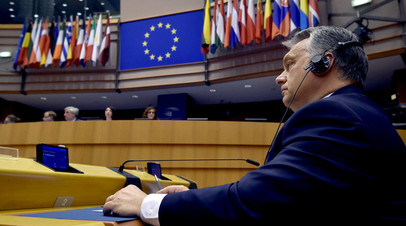 Премьер-министр Венгрии Виктор Орбан на заседании Европейского парламента в Брюсселе