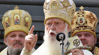 Глава Украинской православной церкви Киевского патриархата патриарх Филарет во время молебна в рамках крестного хода Украинской православной церкви в Киеве