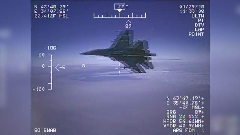 «Попытка переложить ответственность»: США опубликовали видео перехвата своего самолёта-разведчика российским Су-27