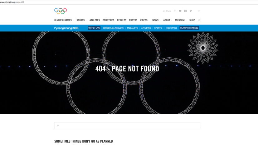 МОК использует фото с нераскрывшимся кольцом Игр в Сочи для страниц с ошибкой на своём сайте
