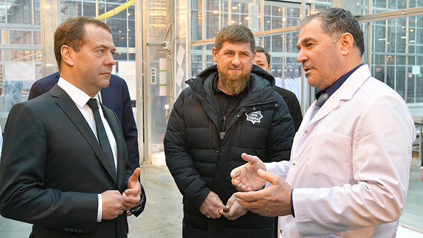 Медведев и Кадыров посетили тепличный комплекс в Грозном