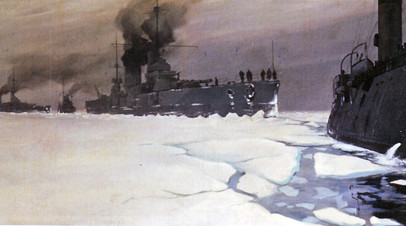 Картина художника С.А. Никитина «Ледовый поход кораблей Балтийского флота из Гельсингфорса в Кронштадт»