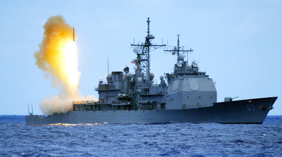 Ракетный крейсер USS Shiloh (CG 67) запускает противоракету SM-3