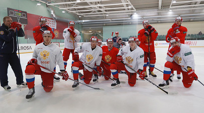 Игроки сборной России по хоккею на тренировке в УТЦ «Новогорск» в преддверии чемпионата мира 2018 года в Дании