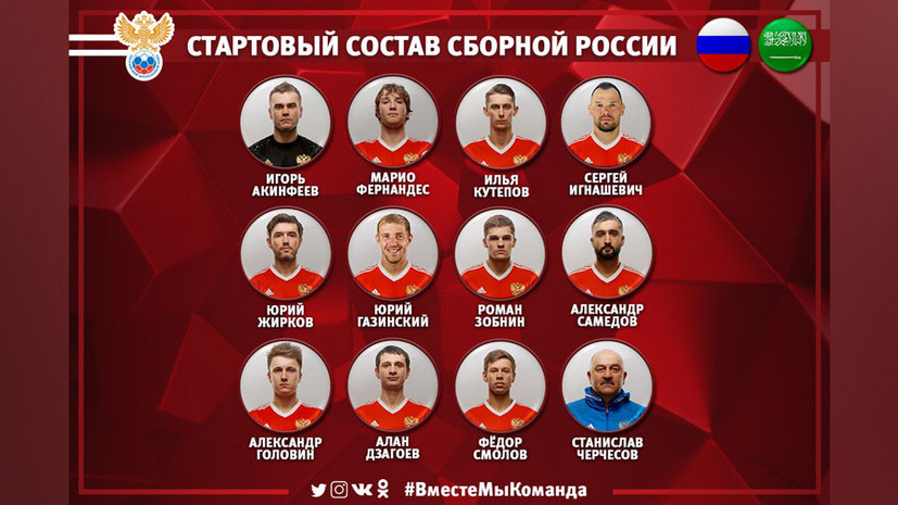 Стал известен стартовый состав сборной России на матч ЧМ-2018 с Саудовской Аравией