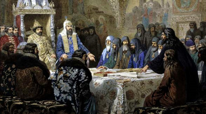А. Д. Кившенко «Церковный cобор. 1654 год. Начало раскола» (1880)