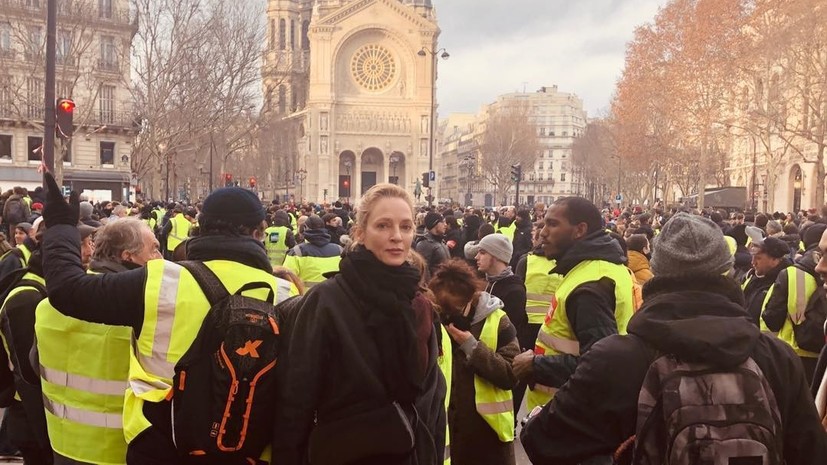 Ума Турман оказалась в центре акций протестов в Париже