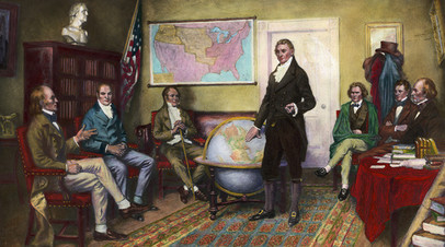 Картина Клайда де Ленда, официальные лица составляют Доктрину Монро 