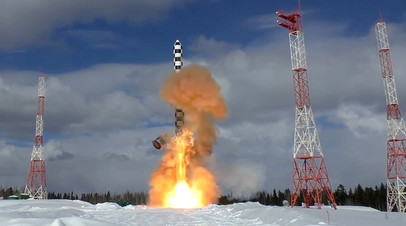 Запуск тяжёлой МБР «Сармат» с космодрома Плесецк в Архангельской области