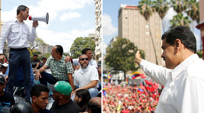 Хуан Гуаидо и Николас Мадуро на митингах в свою поддержку