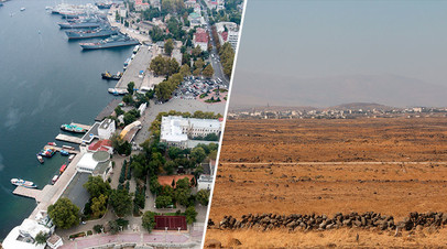 Вид на Севастополь / Вид на город в сирийской провинции Эль-Кунейтра на границе с Голанскими высотами