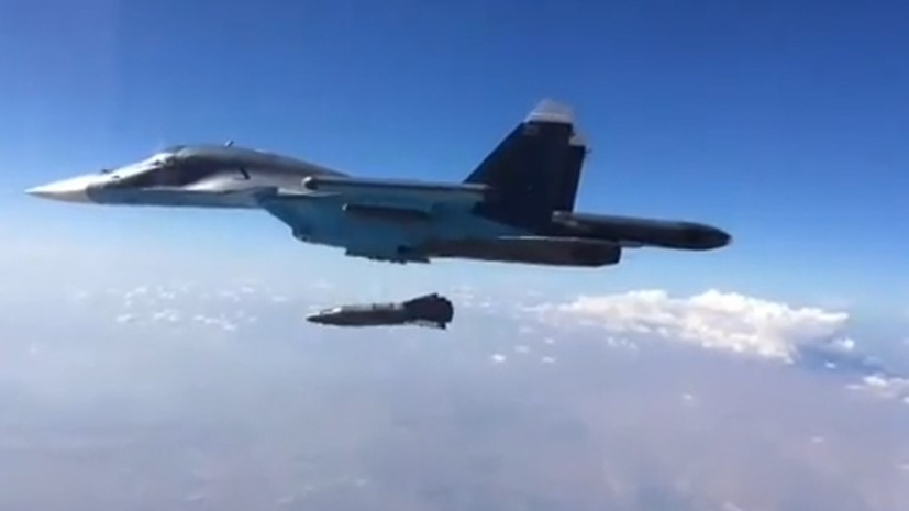Су-34 сбрасывает самую мощную авиабомбу в арсенале РФ — видео