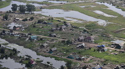 Вид на район подтопления в Тулуне