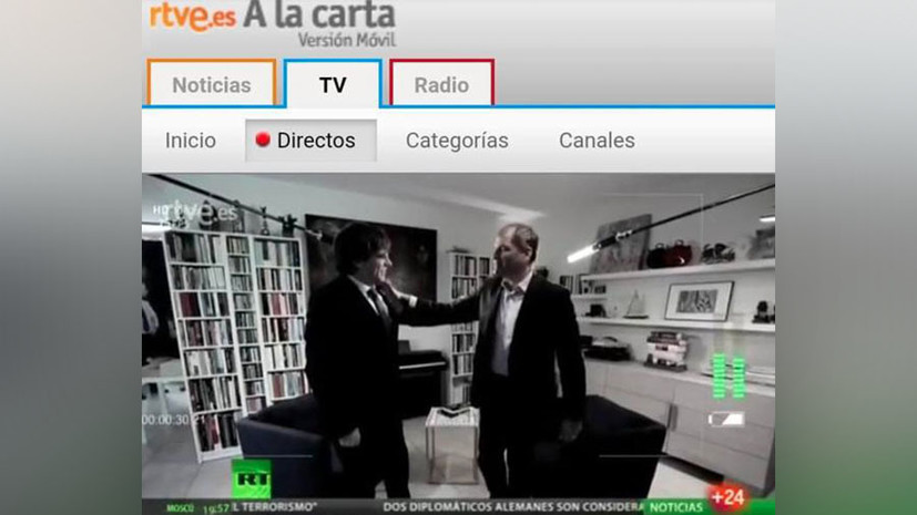 Эфир испанского канала прервался программой RT с Пучдемоном