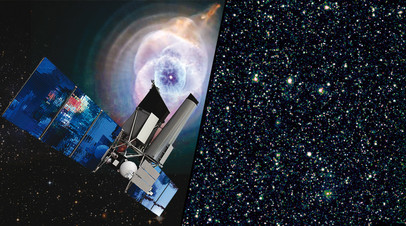 Обсерватория «Спектр-РГ» в полёте в представлении художника (слева). Изображение дыры Локмана, полученное телескопами обсерватории «Спектр-РГ»