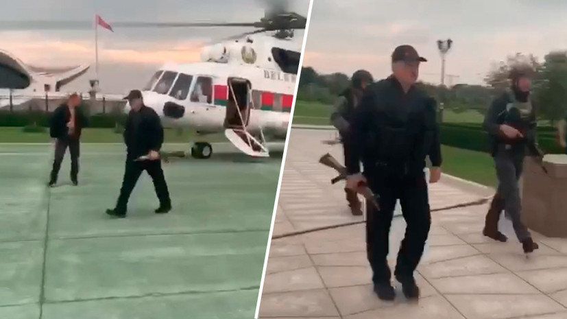 На вертолёте: Лукашенко прибыл во Дворец Независимости во время митинга оппозиции