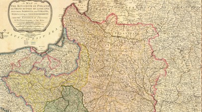 Карта Речи Посполитой 1799 года. Отмечены границы трёх разделов страны