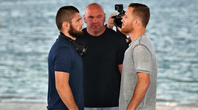 Бойцы UFC Хабиб Нурмагомедов и Джастин Гэтжи, президент UFC Дана Уайт