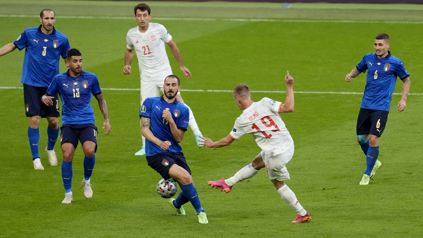 Испания владела мячом 66% времени в первом тайме полуфинала Евро-2020 с Италией