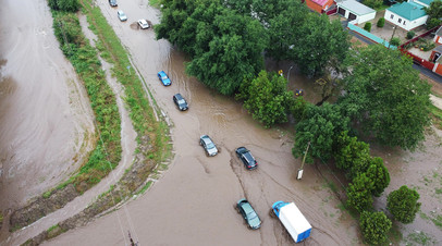 Подтопленная территория станицы Курчанская в Темрюкском районе Краснодарского края