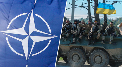 Флаг НАТО / Украинские военные во время учений с участием стран Североатлантического альянса