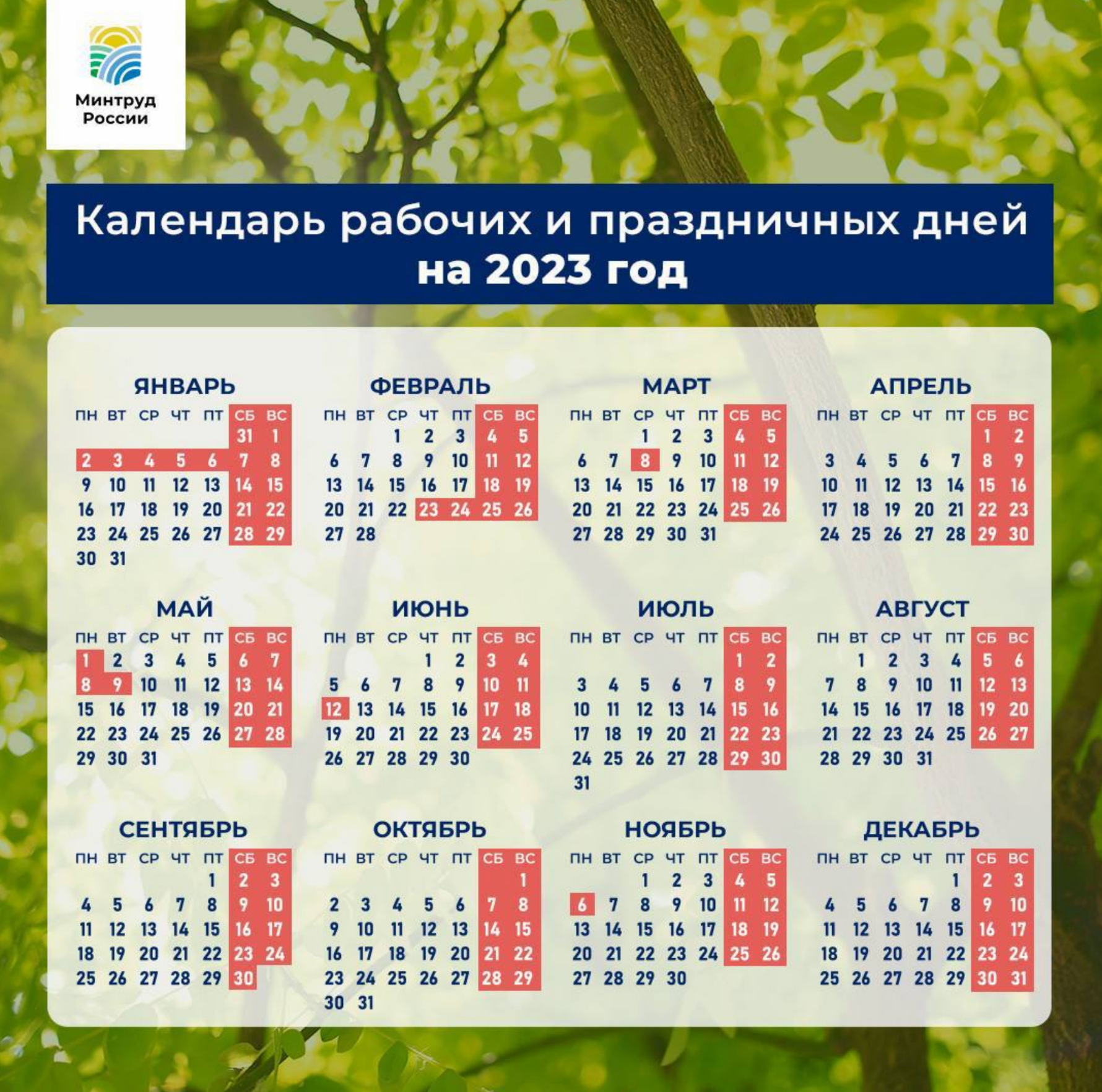 Шесть периодов: Минтруд опубликовал график праздничных выходных дней в 2023  году — РТ на русском
