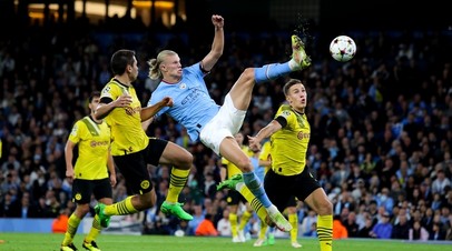 Нападающий «Манчестер Сити» Эрлинг Холанд в матче с «Боруссией»