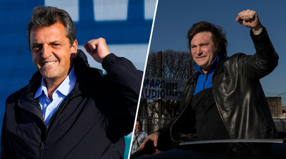 Кандидаты на пост президента Аргентины Серхио Масса и Хавьер Милей