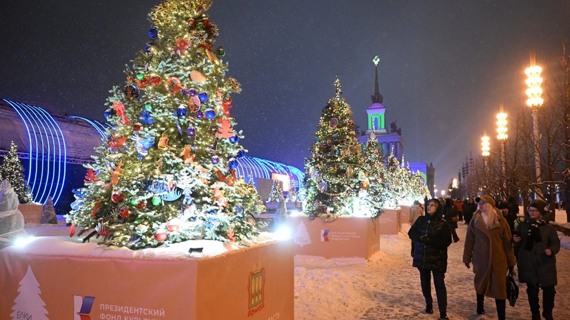 Новогодняя иллюминация из 360 тысяч огней зажглась на 90 ёлках на выставке «Россия»
