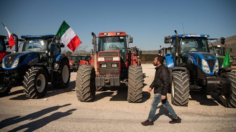 Итальянские протестующие фермеры выдвинулись в сторону Рима на 200 тракторах