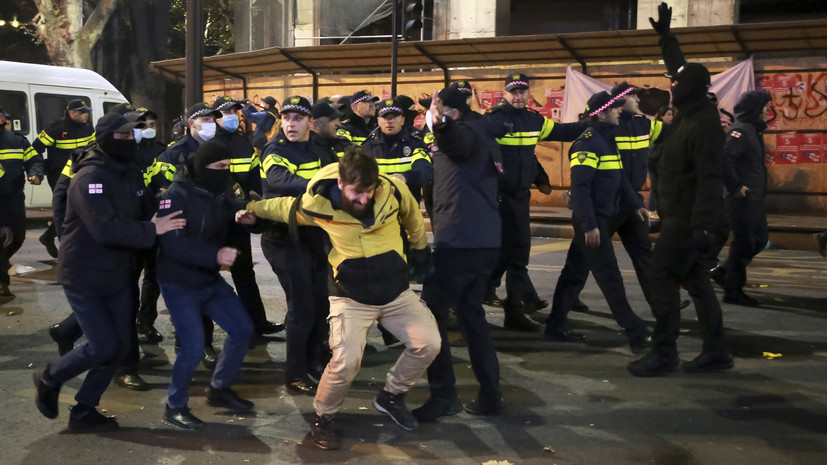 На митинге оппозиции в Тбилиси произошла потасовка протестующих с полицией