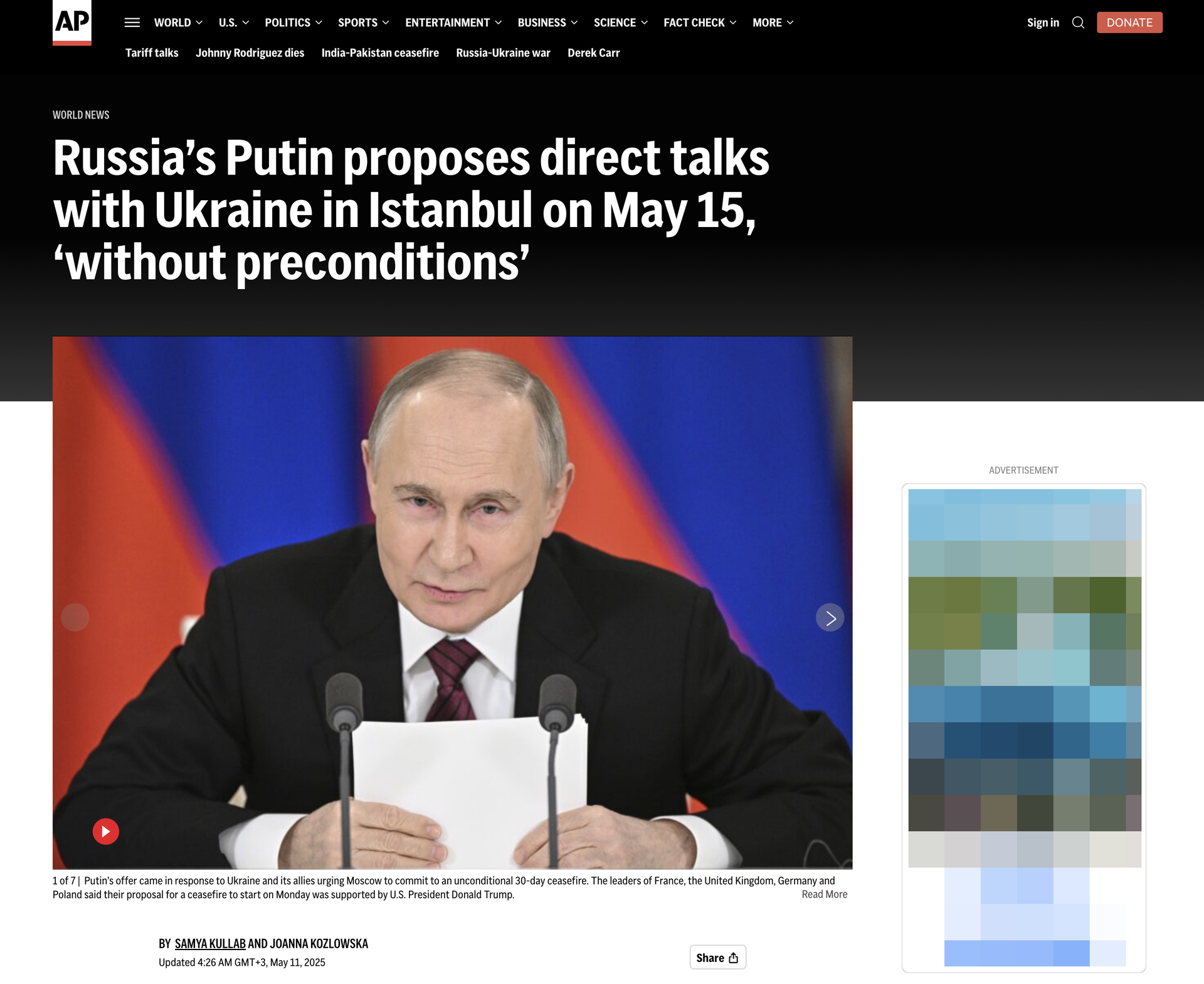 «Знаковое обращение»: мировые СМИ — о предложении Владимира Путина провести прямые переговоры с Киевом в Стамбуле