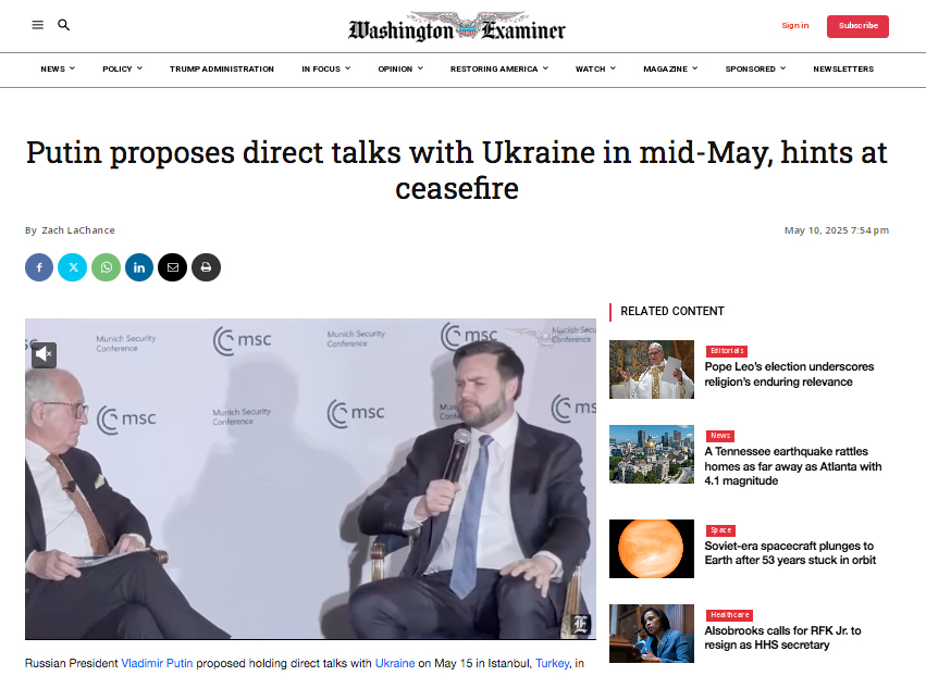 «Знаковое обращение»: мировые СМИ — о предложении Владимира Путина провести прямые переговоры с Киевом в Стамбуле